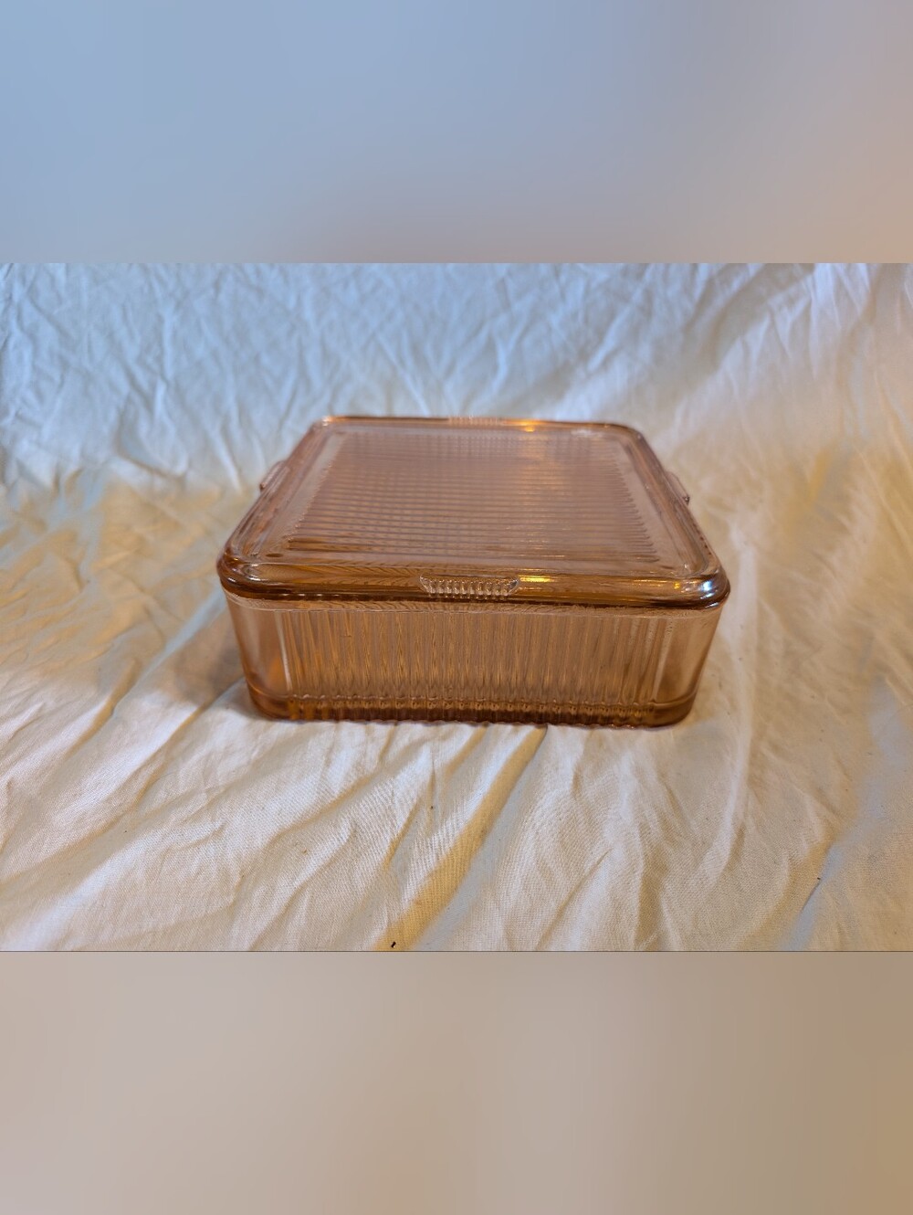 2/120$ Vintage Pink Ribbed Glass Covered Dish
